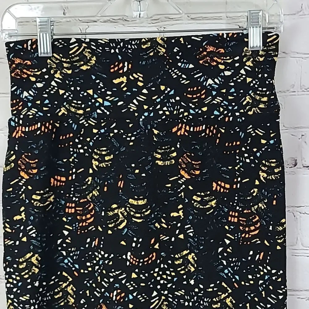 LuLaRoe Cassie XS Black Abstract Print Stretch Pencil Skirt Multicolor Art Chic